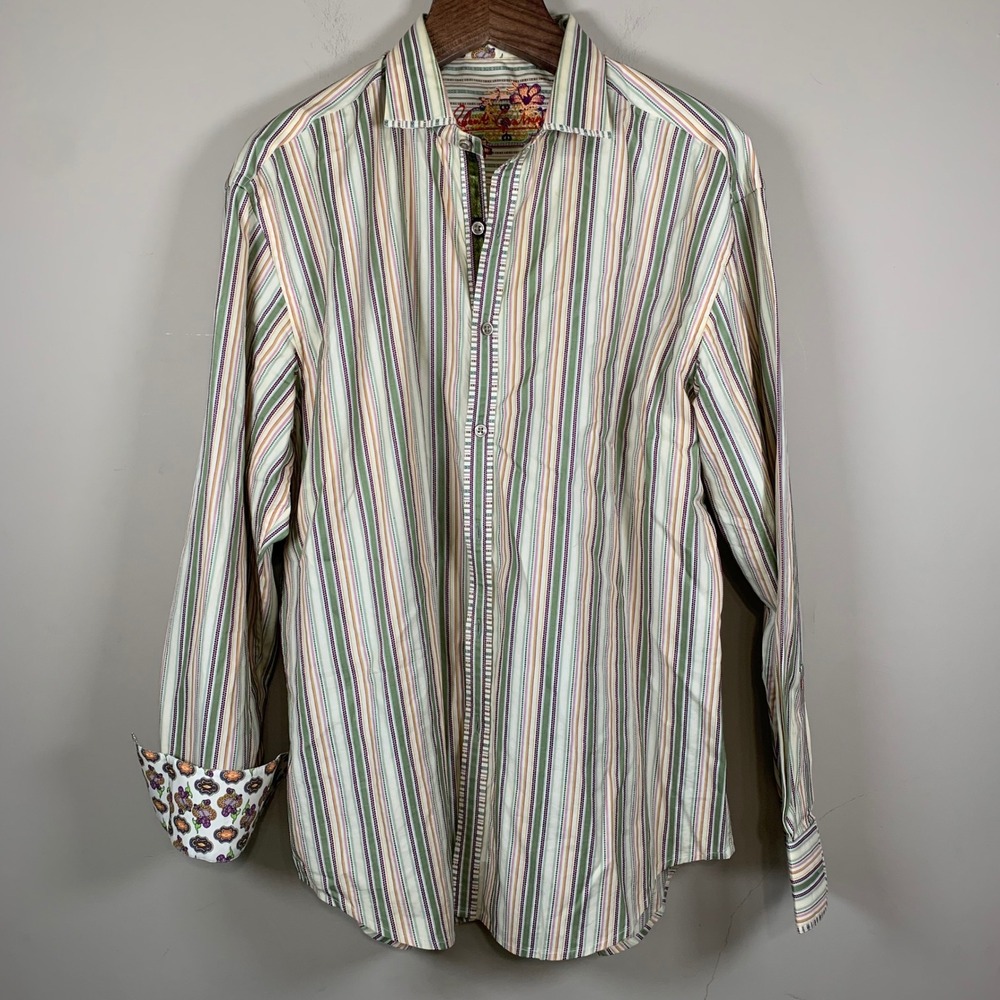 Robert Graham Green/Purple Stripe Long Sleeve Flip Cuff Button Down 2XL